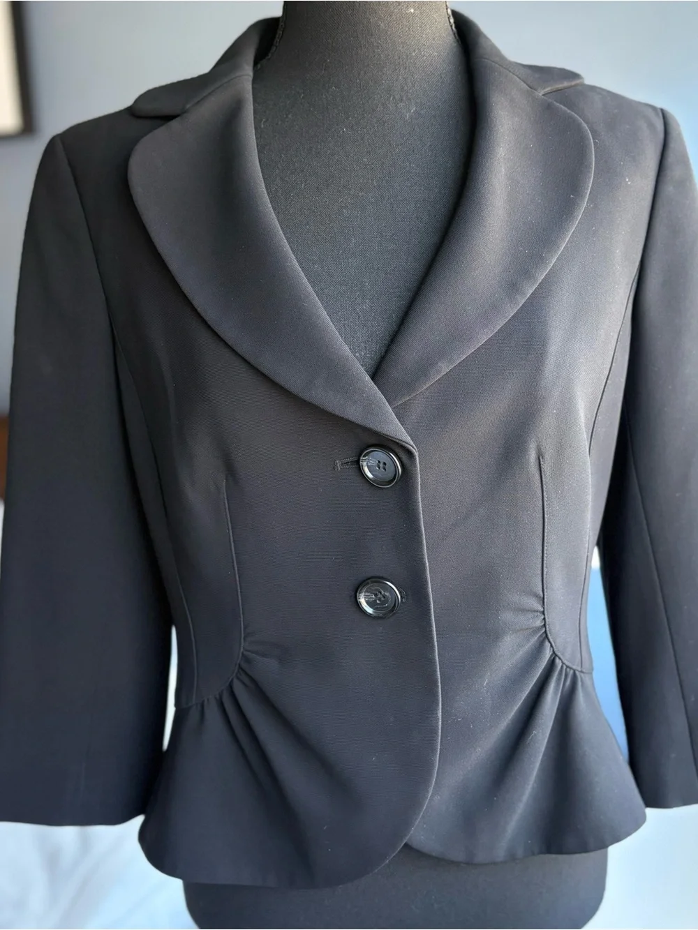 Ann Taylor Vintage Black Tailored Peplum Blazer 3/4 Sleeves
